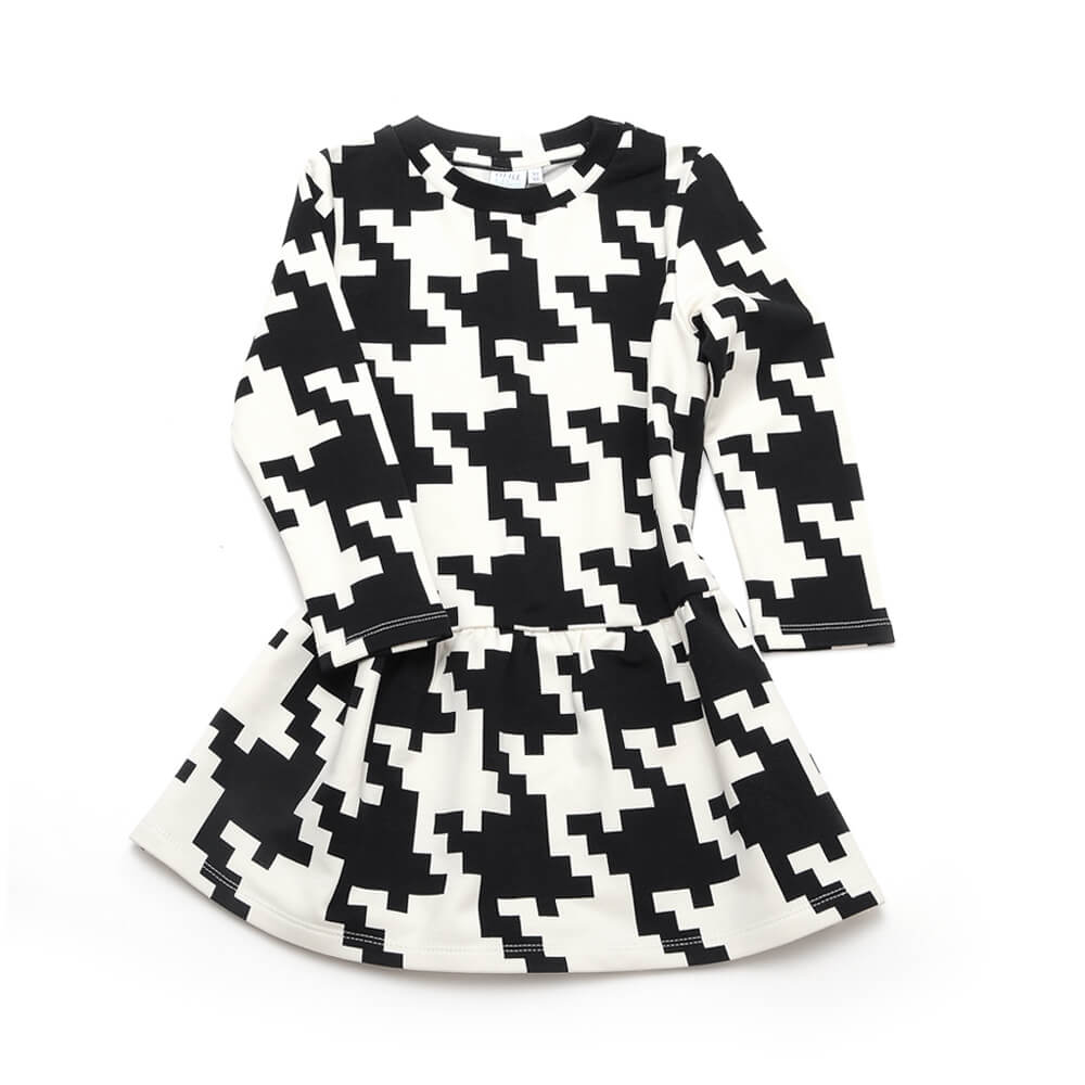 girls dress SPACE INVADERS | girlswear | organic | Little Man Happy front side of girls black and white dress made of organic cotton