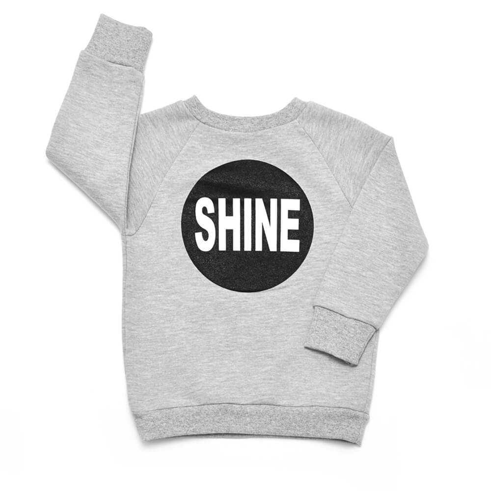 Little Man Happy SUPERGIRL organic girls sweater frontside grey sweater for girls with black silkscreen print on front and back made of organic cotton