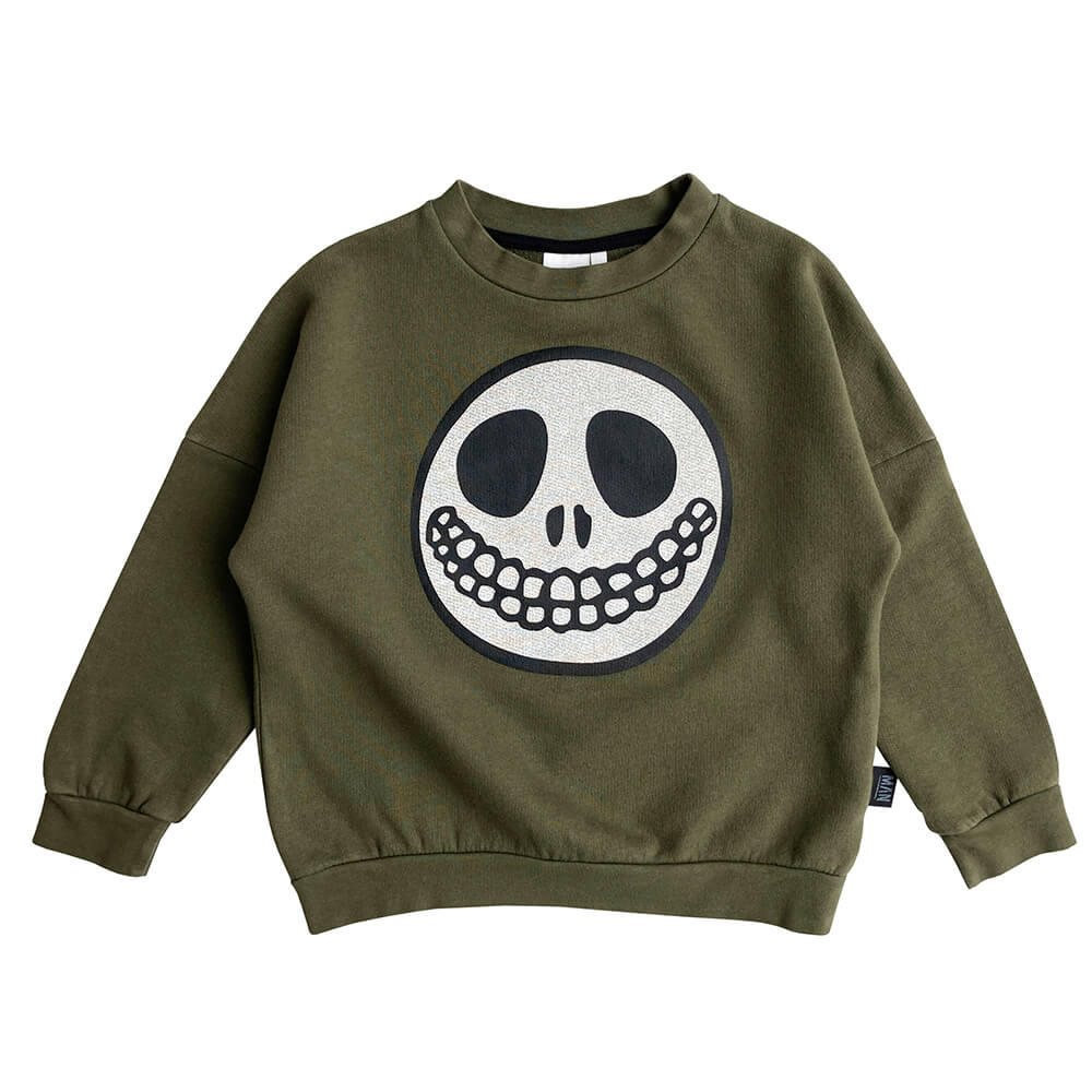 green skull sweater front