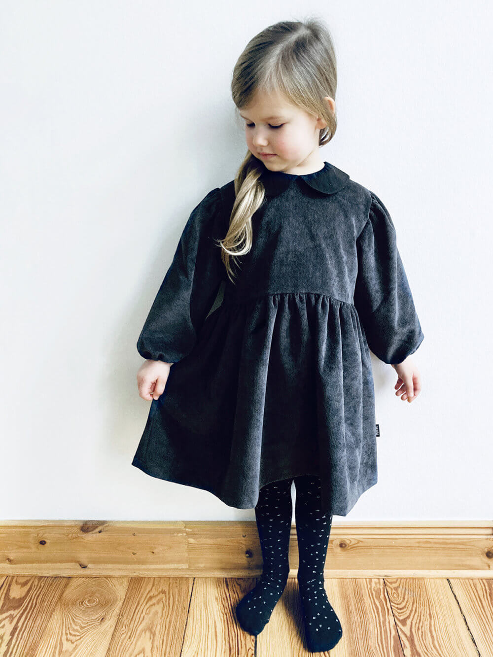 grey corduroy dress for kids studio