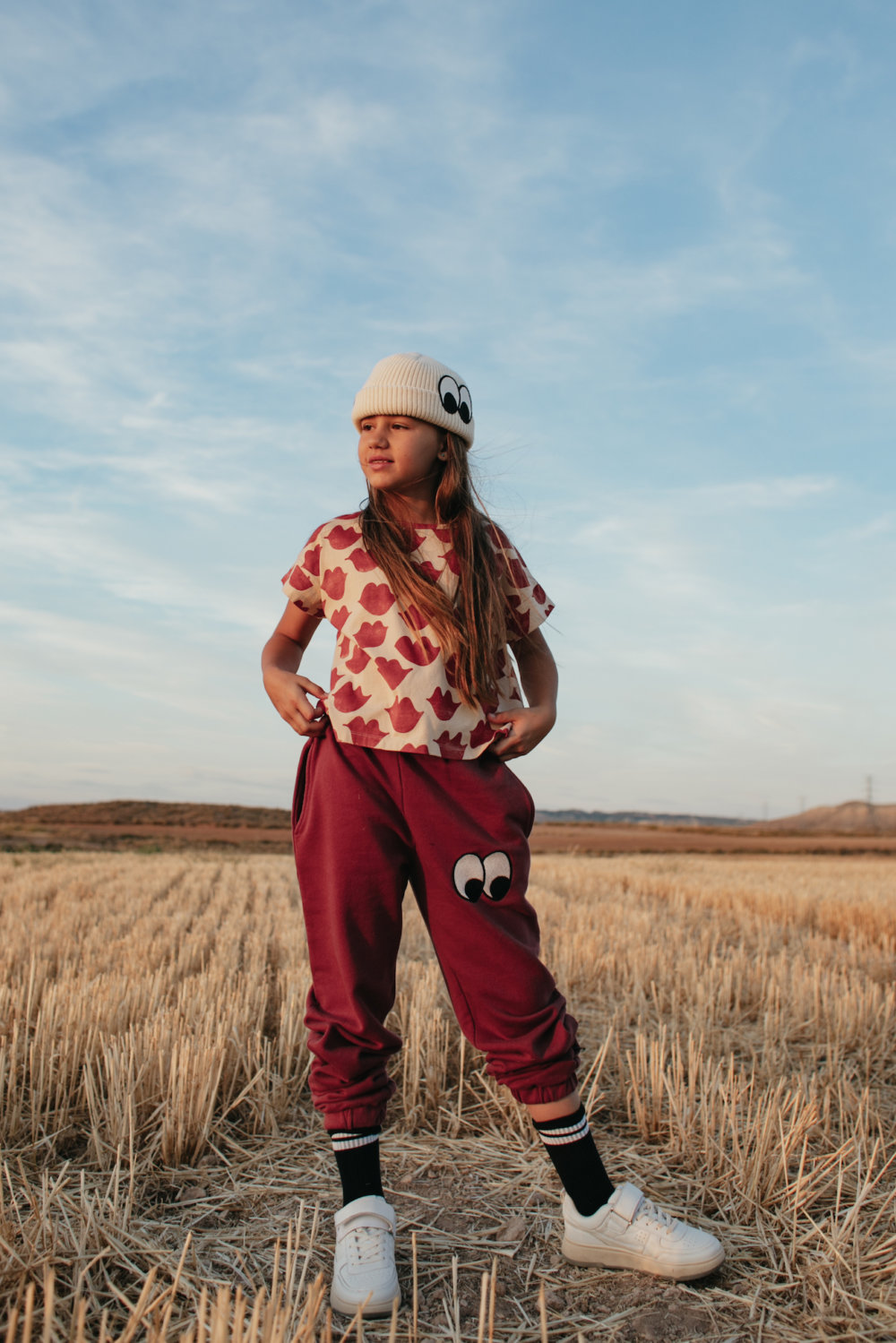 classy girls shirt elegant red pants superb wool beanie